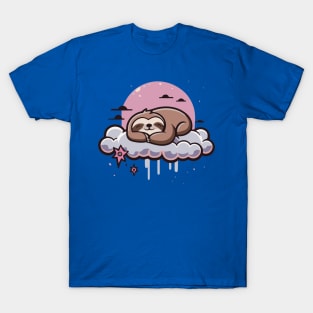 Sleeping Sloth, Pastel Night Clouds Surreal Design T-Shirt